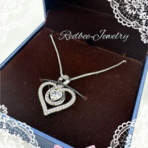 NIB Redbee 18k GP white gold heart and‎ CZ diamond necklace!